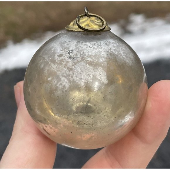 2" Antique Silver Kugel Mercury Glass Christmas XMAS Tree Ornament Germany - Picture 5 of 12